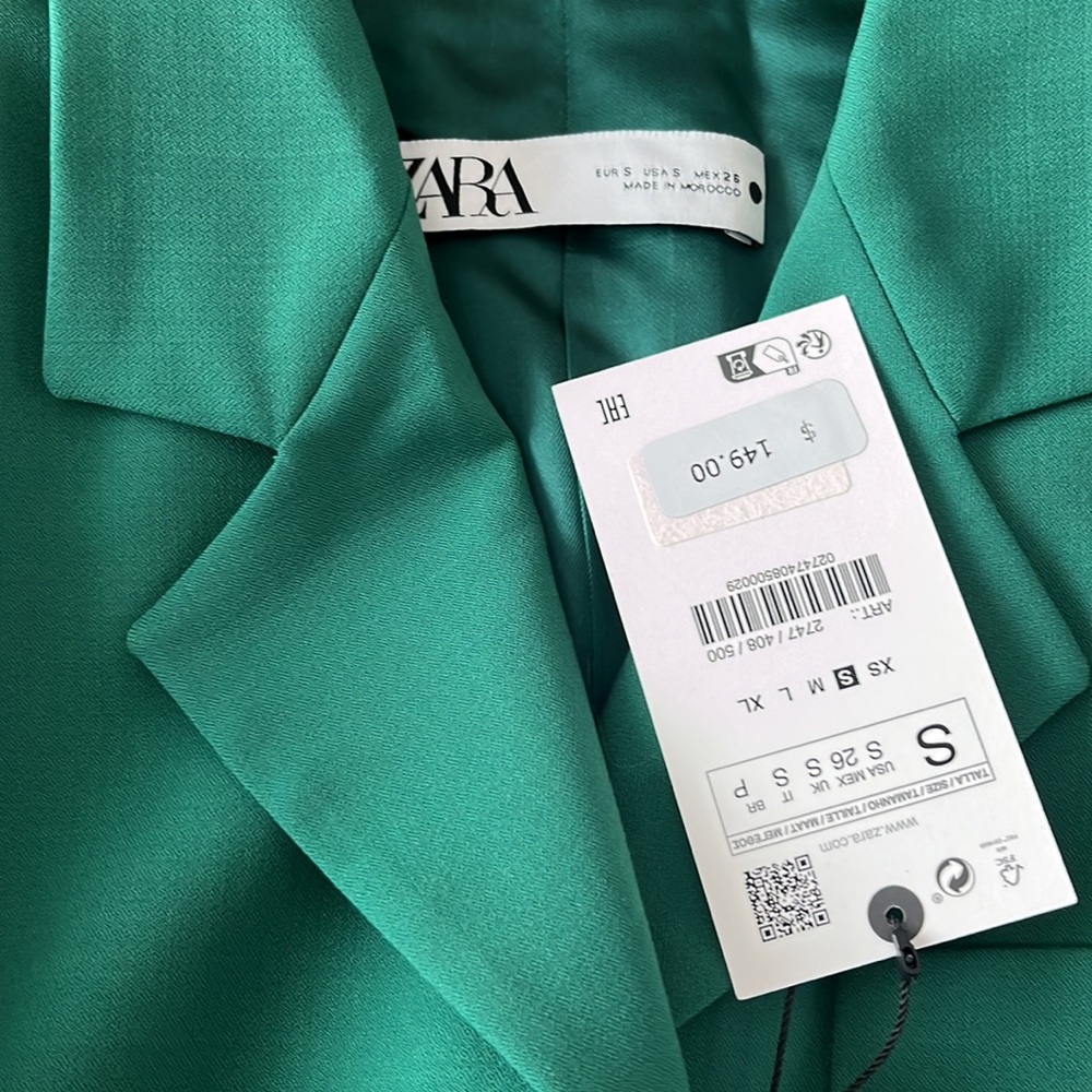 Zara Wool Blend Straight Cut Green Blazer 3 Button - Picture 11 of 15